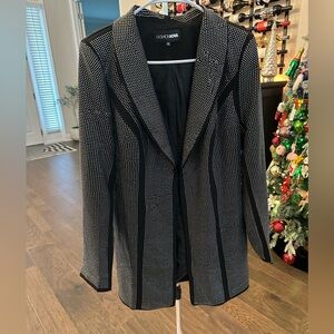 Fashionable Rhinestones Embellish Notched Lapel Design Blazer Jacket